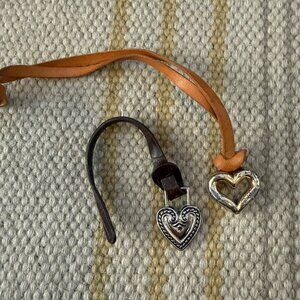 Set Of 2 Brighton Heart Keychains With Leather Straps Silver-Tone & Brown/Beige